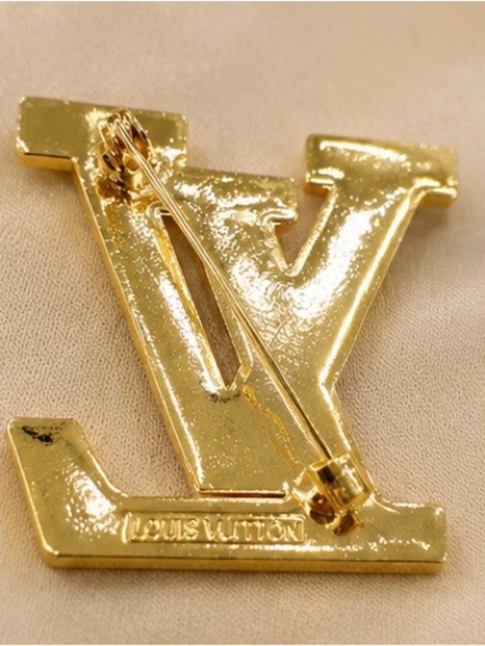 Pink & Gold-Tone Rhinestone Monogram-Style Brooch – Statement Pin - Picture 5 of 5